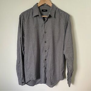 Theory Men’s Rammy NP Fall Grid Button Down Cotton Dress Shirt Black and White